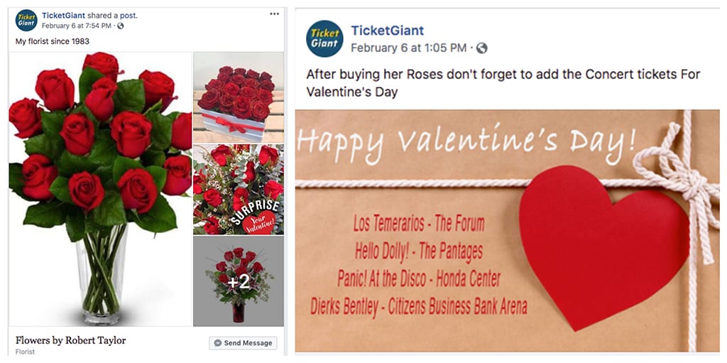 TicketGiant posted not one, but two flower friendly messages on Facebook